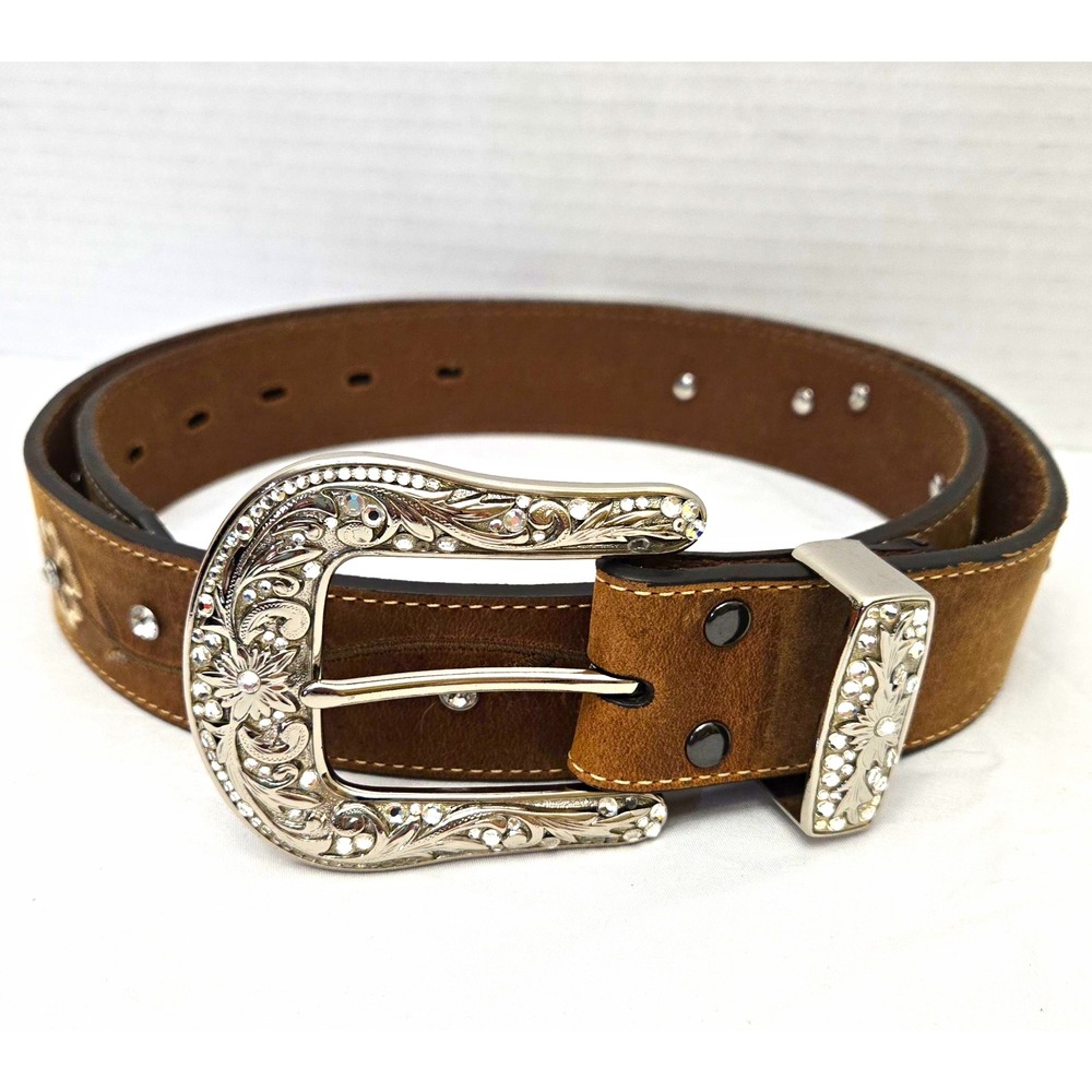 Ariat Women's Floral Rhinestone Concho Western Leather Belt Style A1510202 Large
